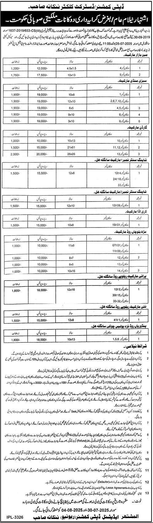 District Court Nankana Sahib Tender Notice